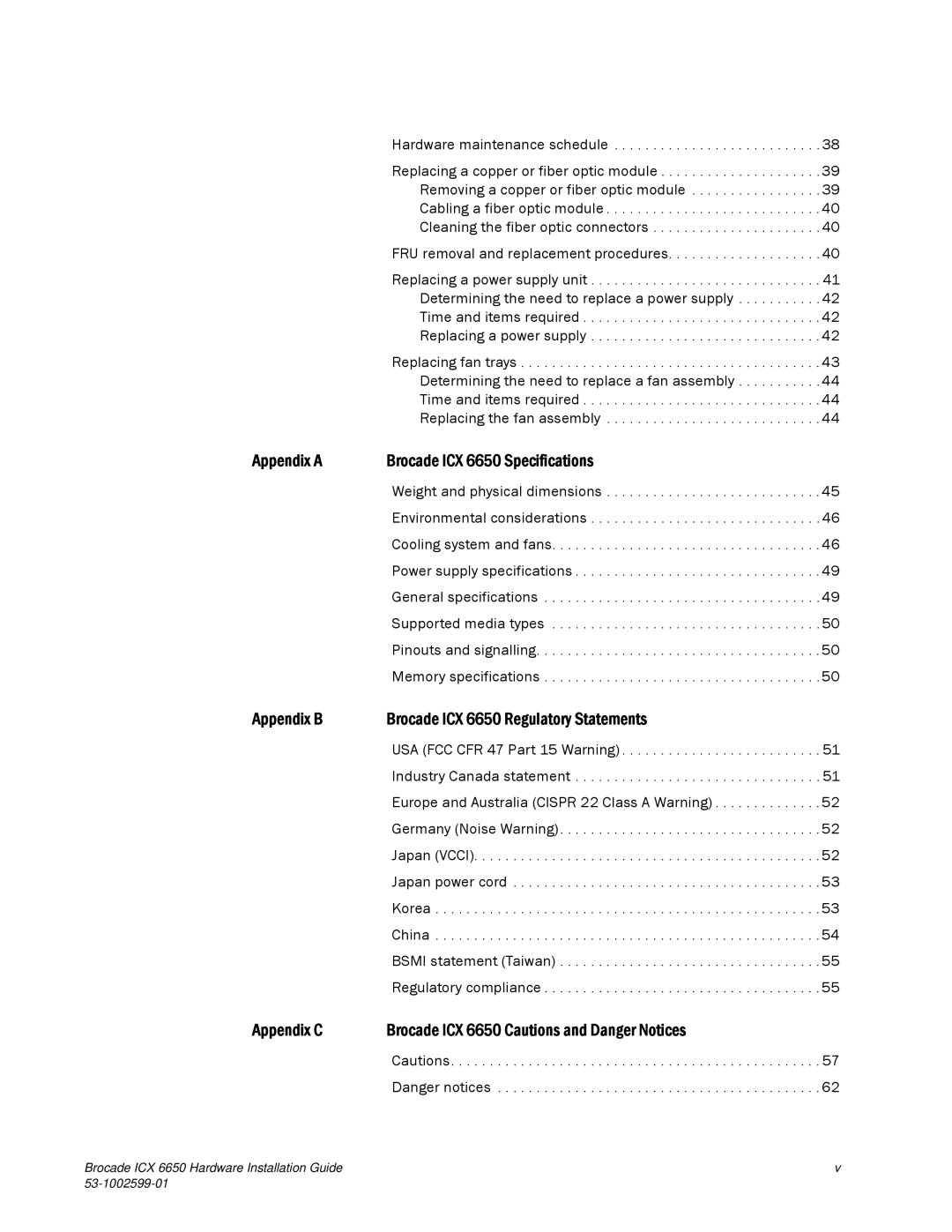 Brocade Communications Systems 53-1002599-01 manual Appendix C Brocade ICX 6650 Cautions and Danger Notices 