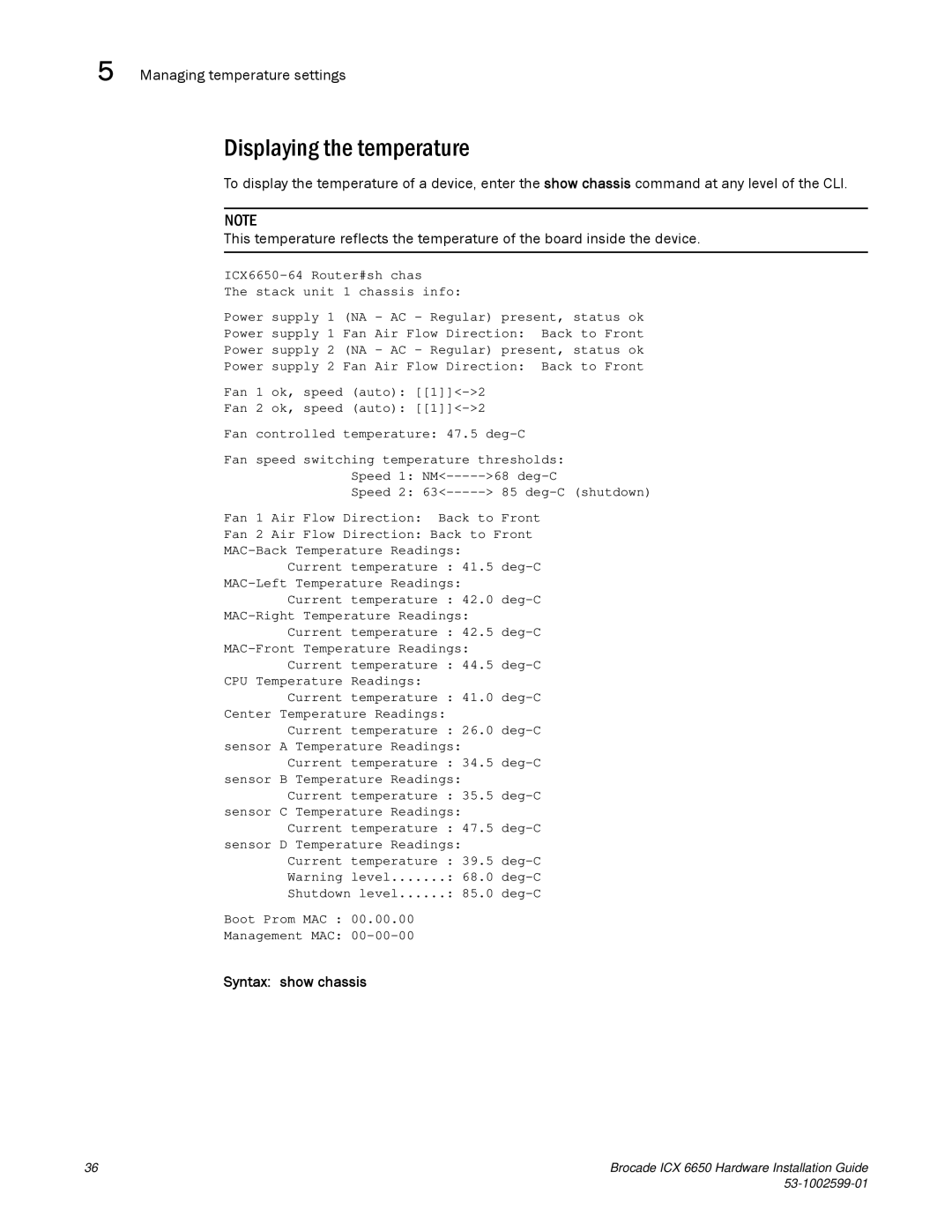 Brocade Communications Systems 53-1002599-01 manual Displaying the temperature 