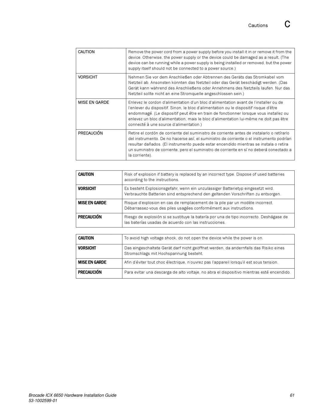 Brocade Communications Systems 53-1002599-01 manual Vorsicht 