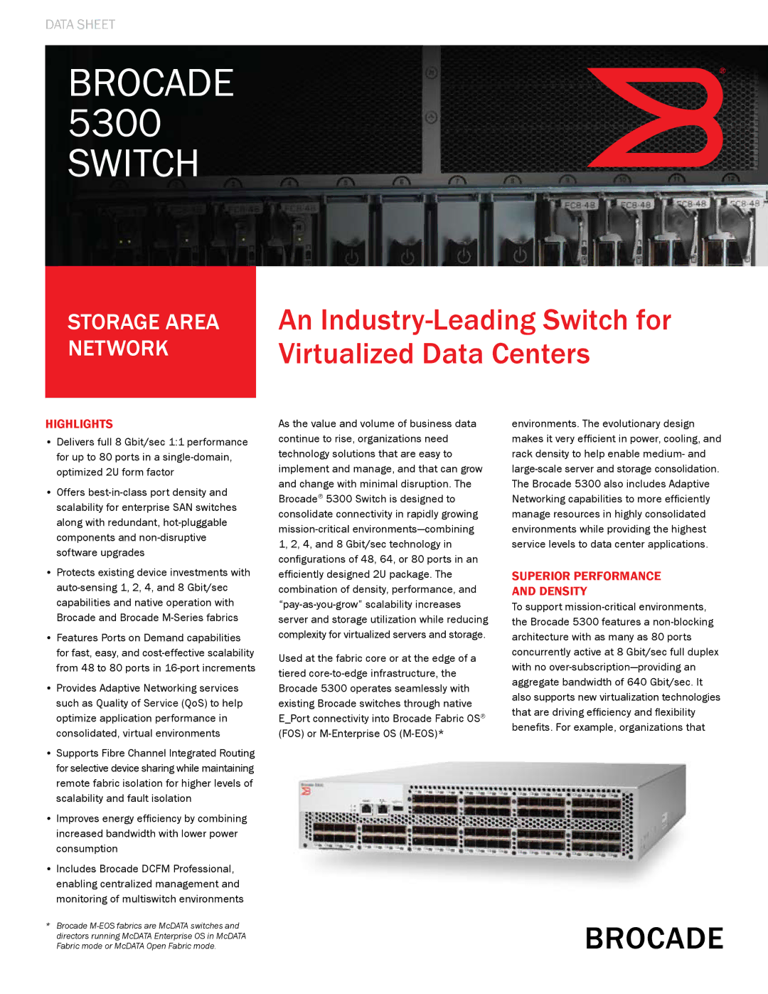 Brocade Communications Systems 5300 manual Highlights, Superior Performance Density 