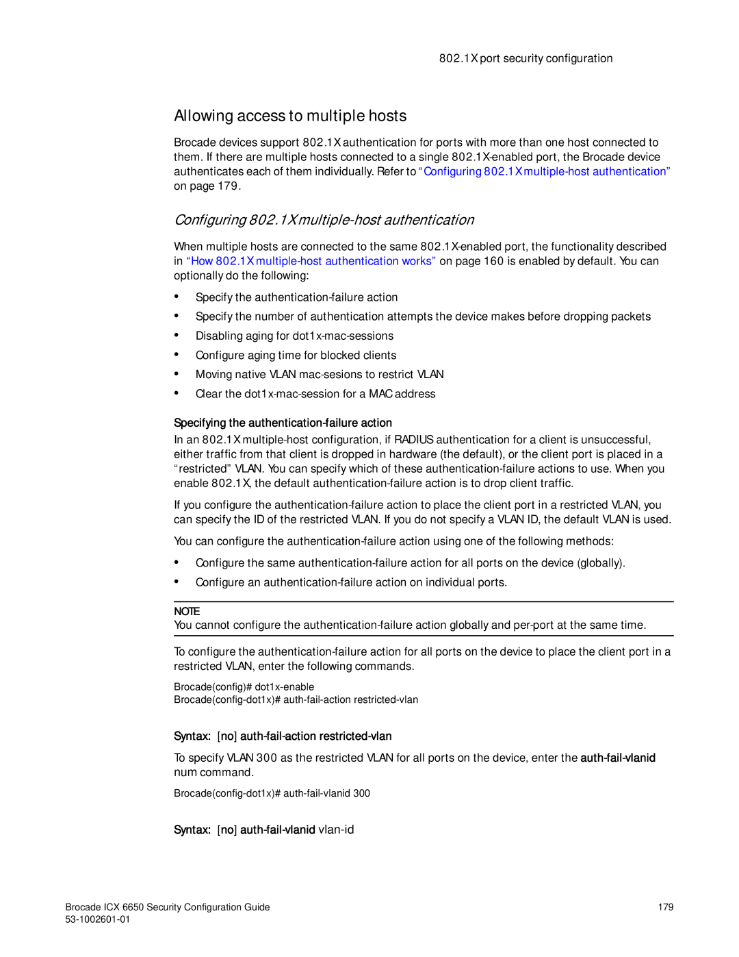 Brocade Communications Systems 6650 Allowing access to multiple hosts, Configuring 802.1X multiple-host authentication 