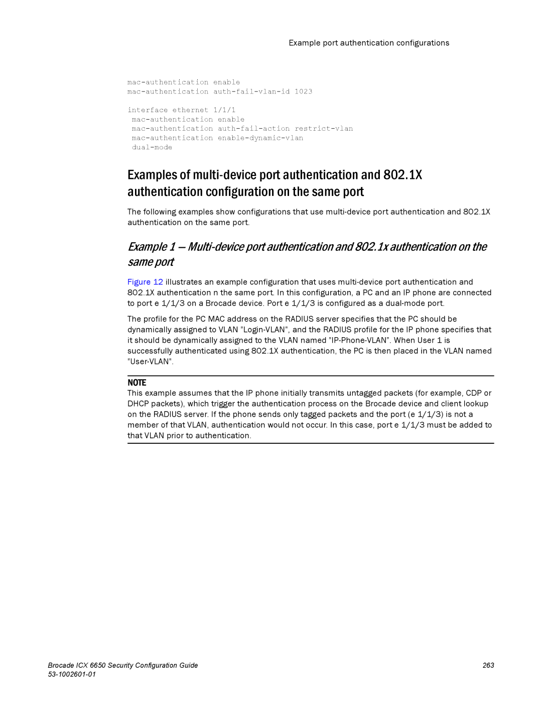 Brocade Communications Systems 6650 manual Example port authentication configurations 