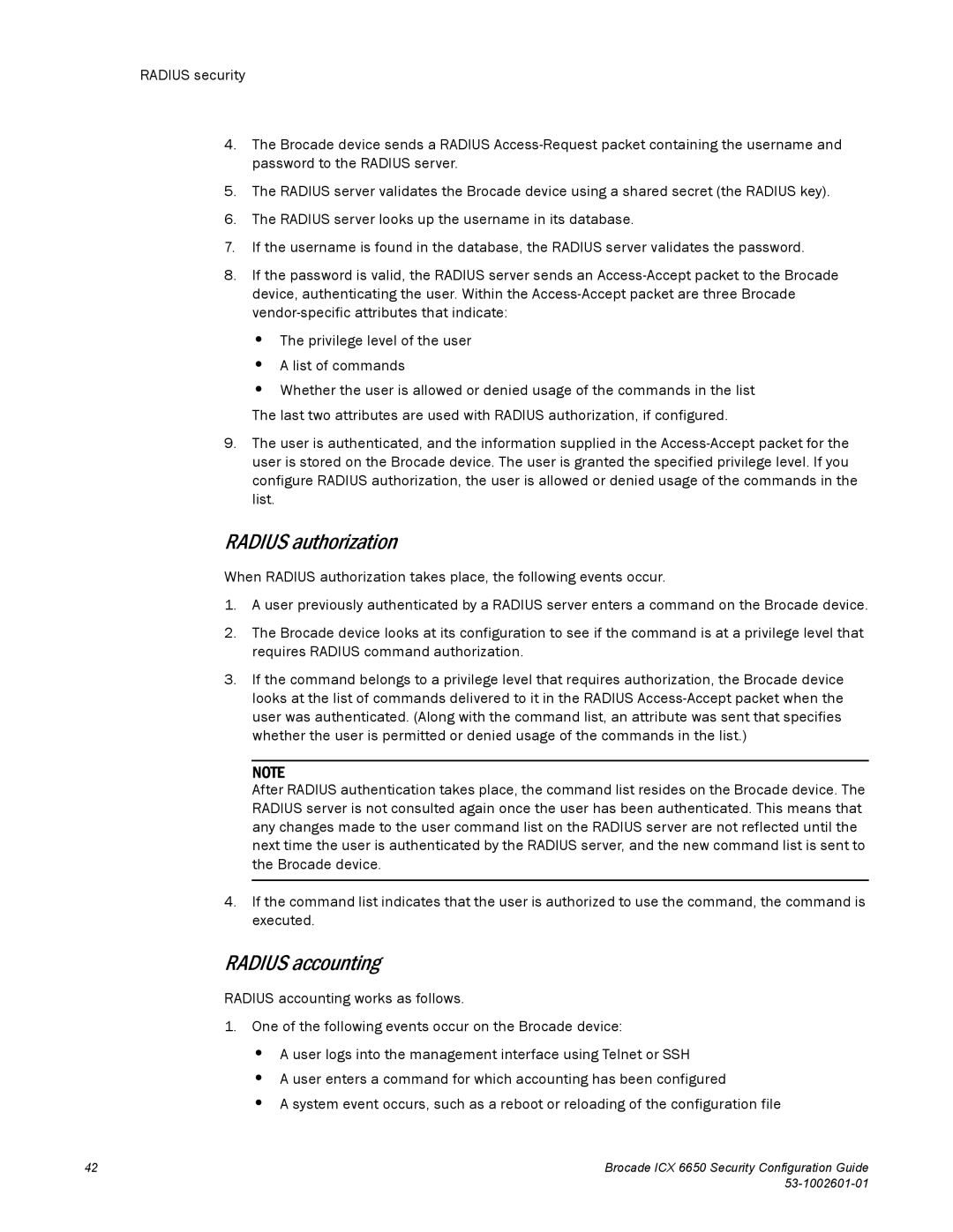 Brocade Communications Systems 6650 manual Radius authorization, Radius accounting 