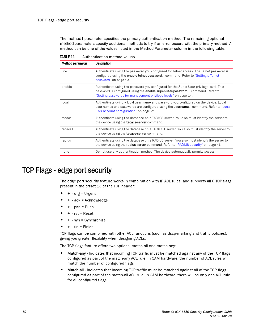 Brocade Communications Systems 6650 manual TCP Flags edge port security, User account configuration on 