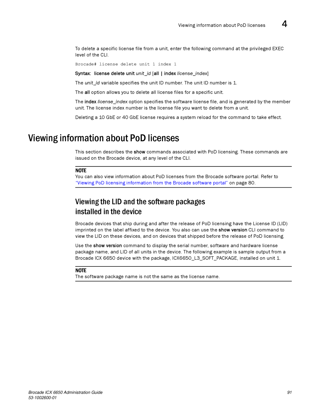 Brocade Communications Systems 6650 manual Viewing information about PoD licenses 