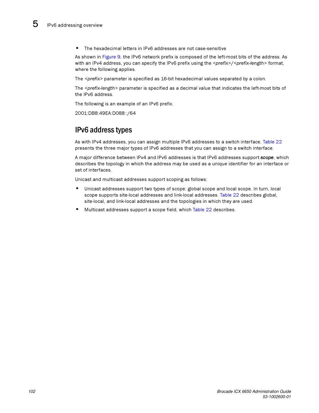 Brocade Communications Systems 6650 manual IPv6 address types 