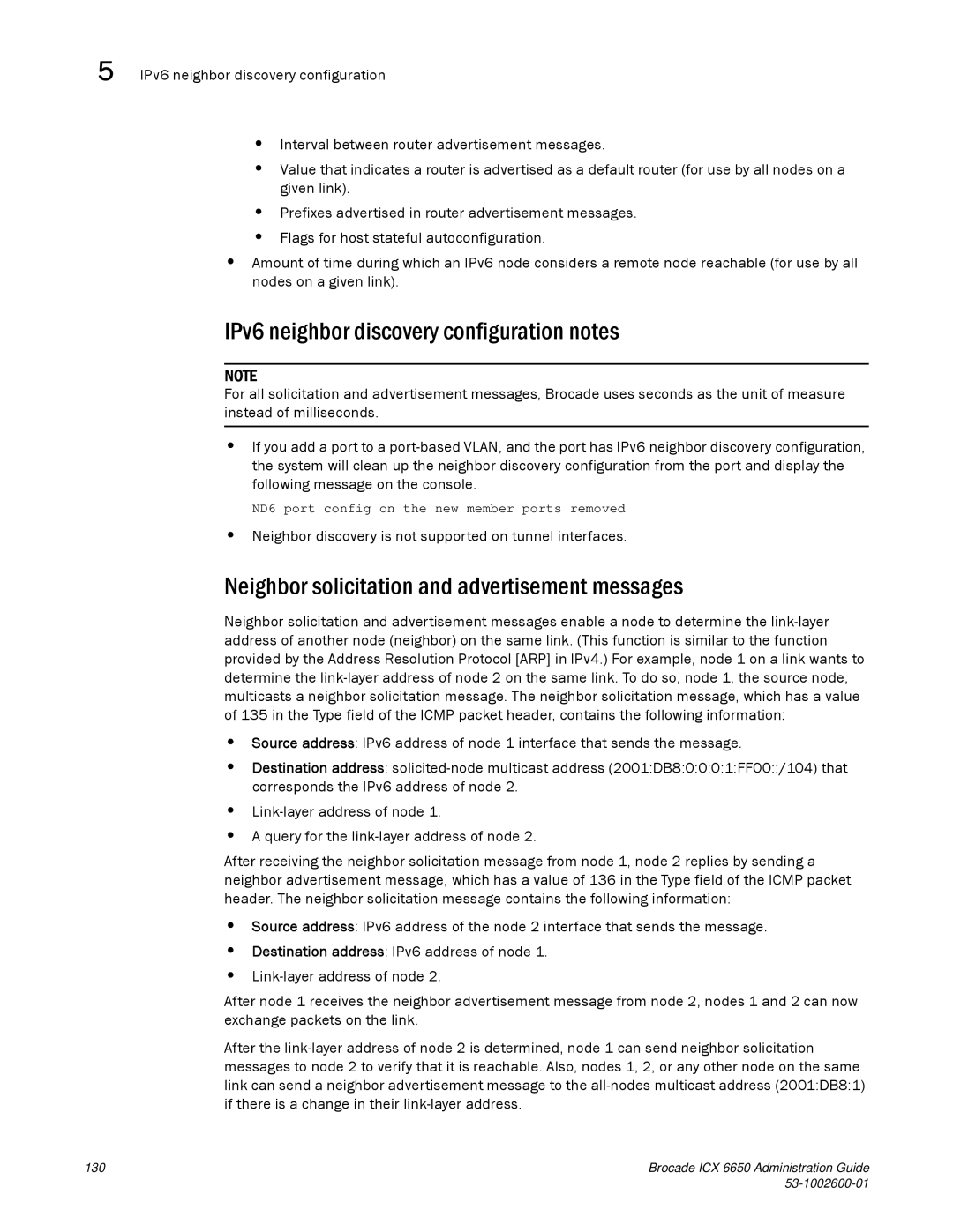 Brocade Communications Systems 6650 manual IPv6 neighbor discovery configuration notes 