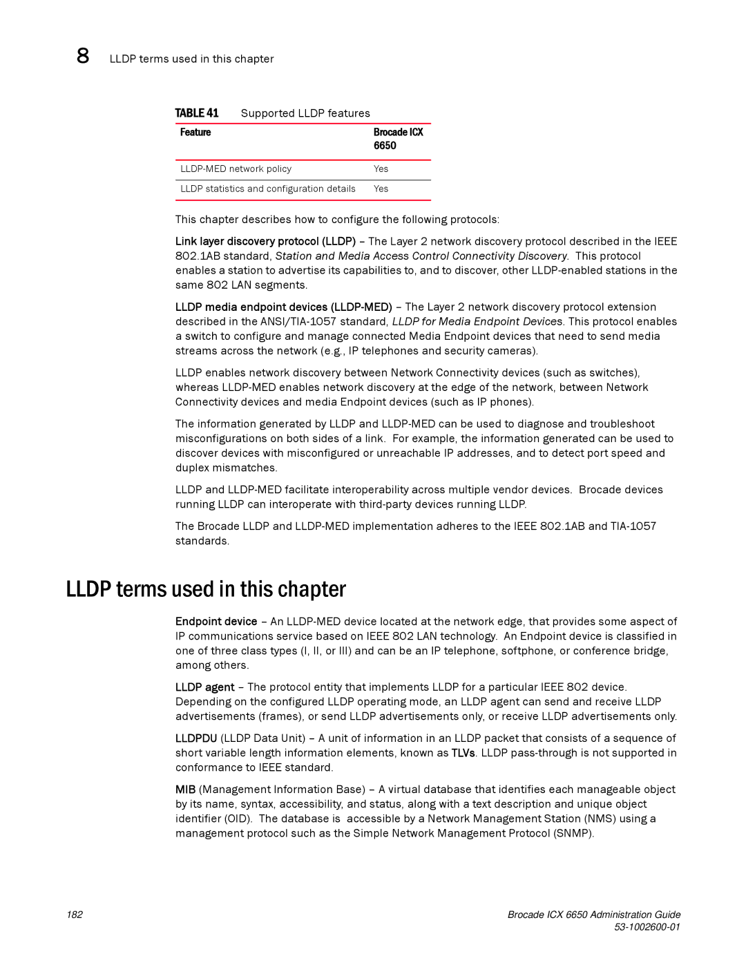 Brocade Communications Systems 6650 manual Lldp terms used in this chapter 