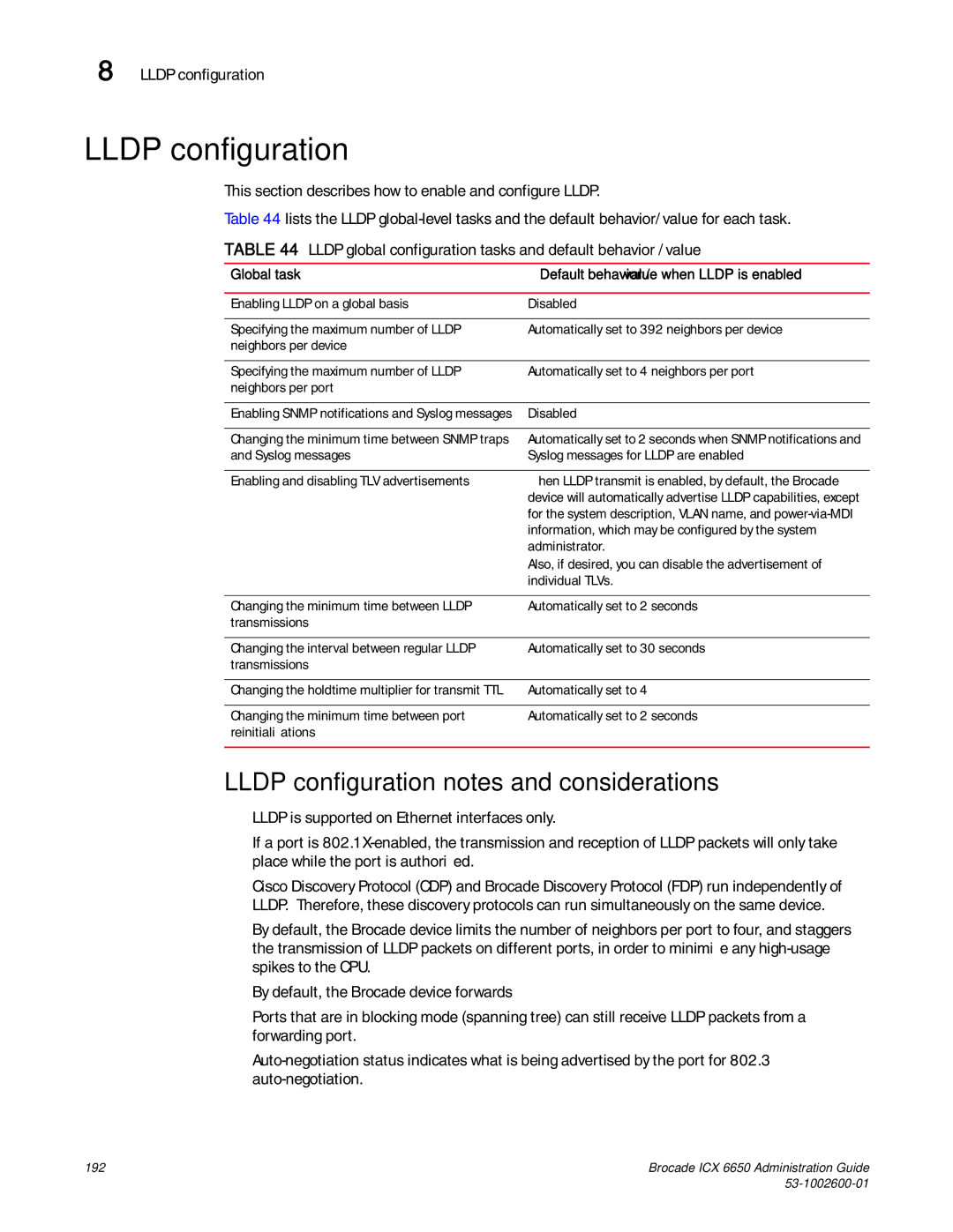 Brocade Communications Systems 6650 manual Lldp configuration notes and considerations 