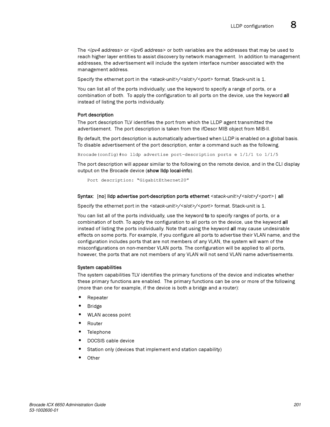 Brocade Communications Systems 6650 manual Port description, System capabilities 