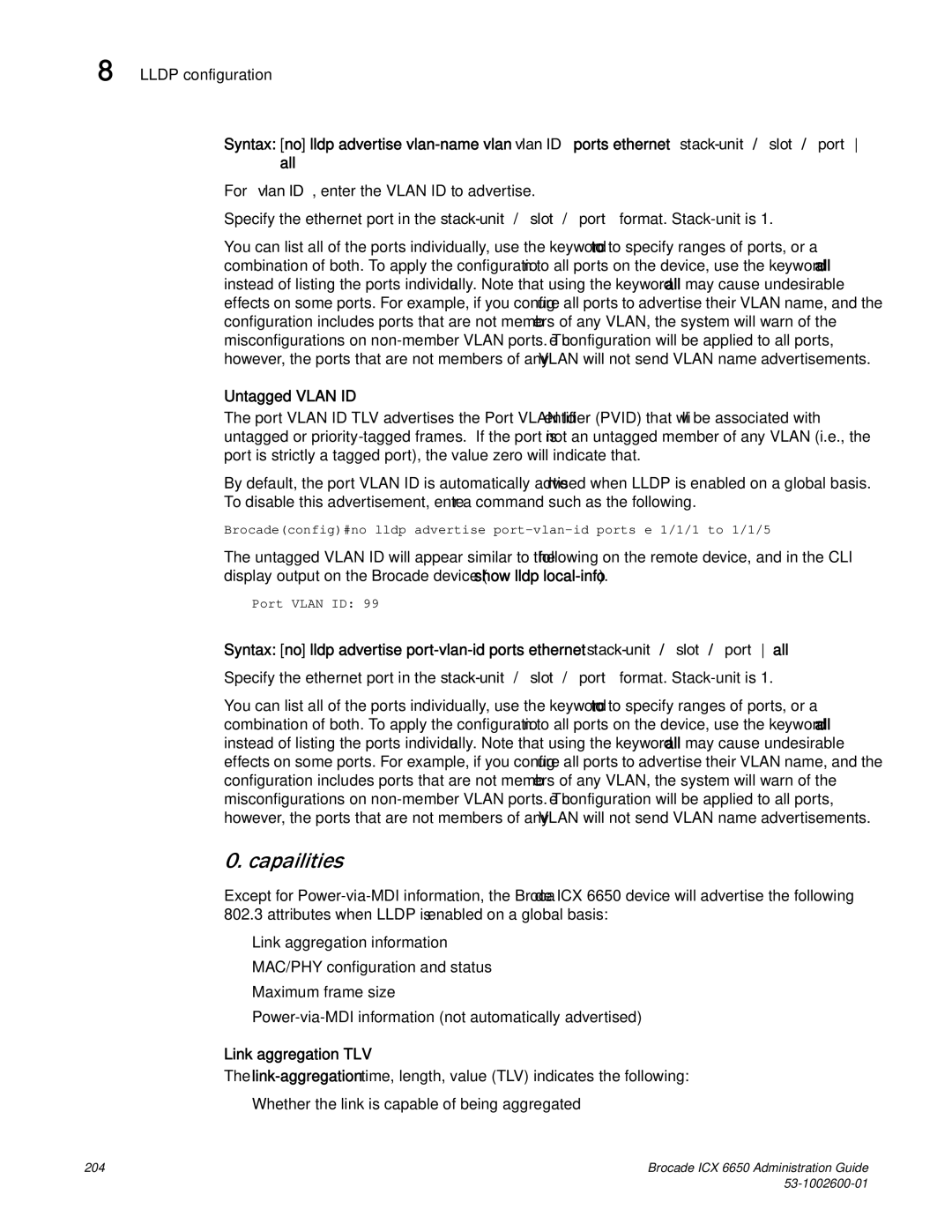 Brocade Communications Systems 6650 manual Untagged Vlan ID, Link aggregation TLV 