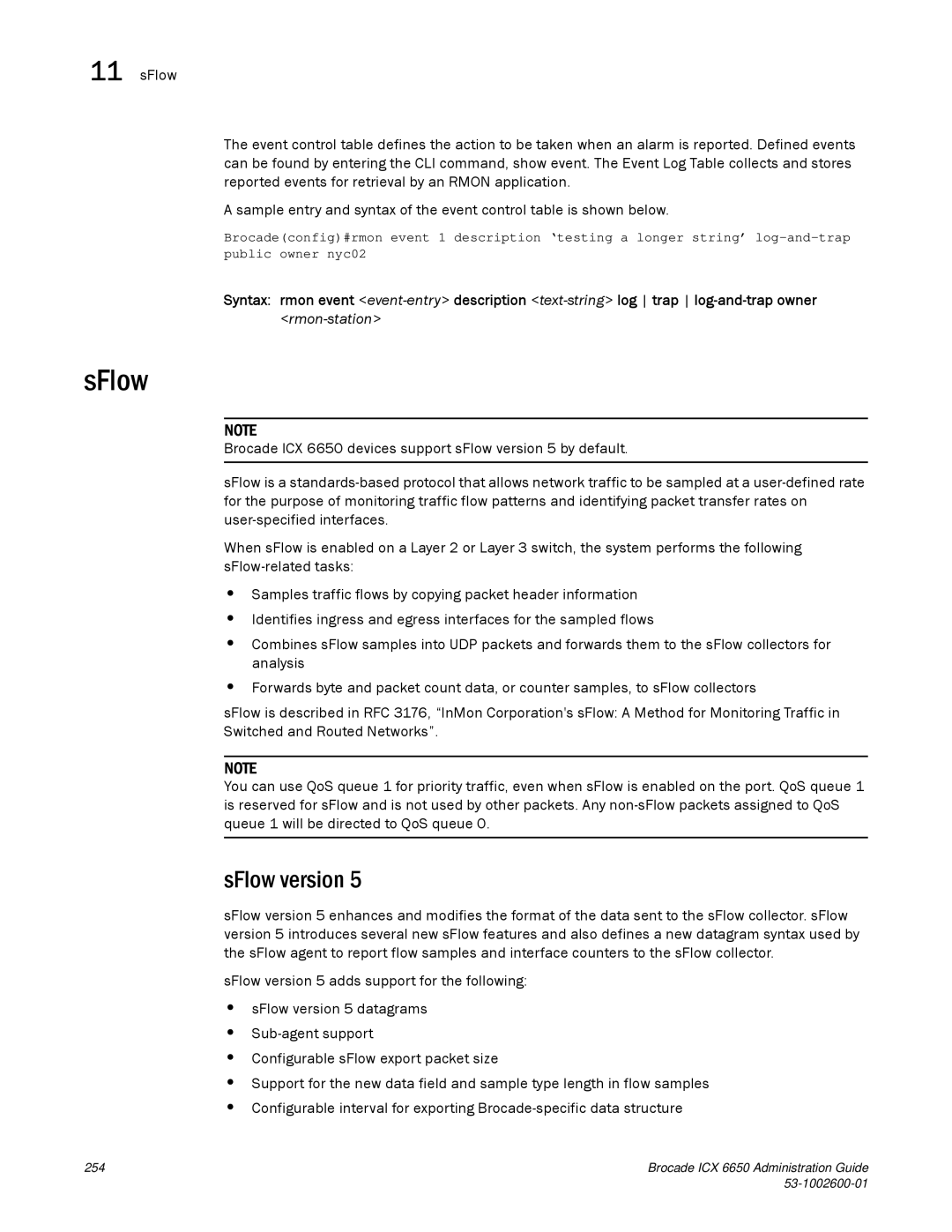 Brocade Communications Systems 6650 manual SFlow version 