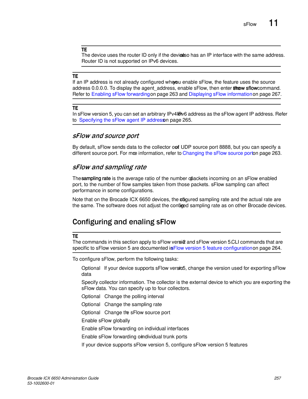 Brocade Communications Systems 6650 manual Configuring and enabling sFlow, SFlow and source port, SFlow and sampling rate 