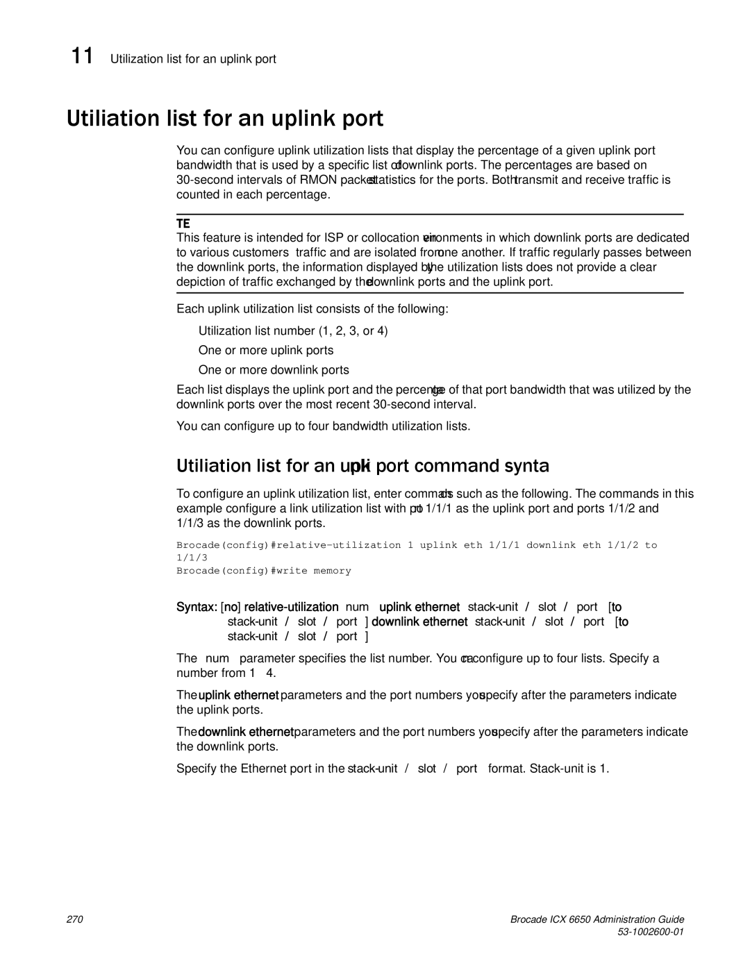 Brocade Communications Systems 6650 manual Utilization list for an uplink port 