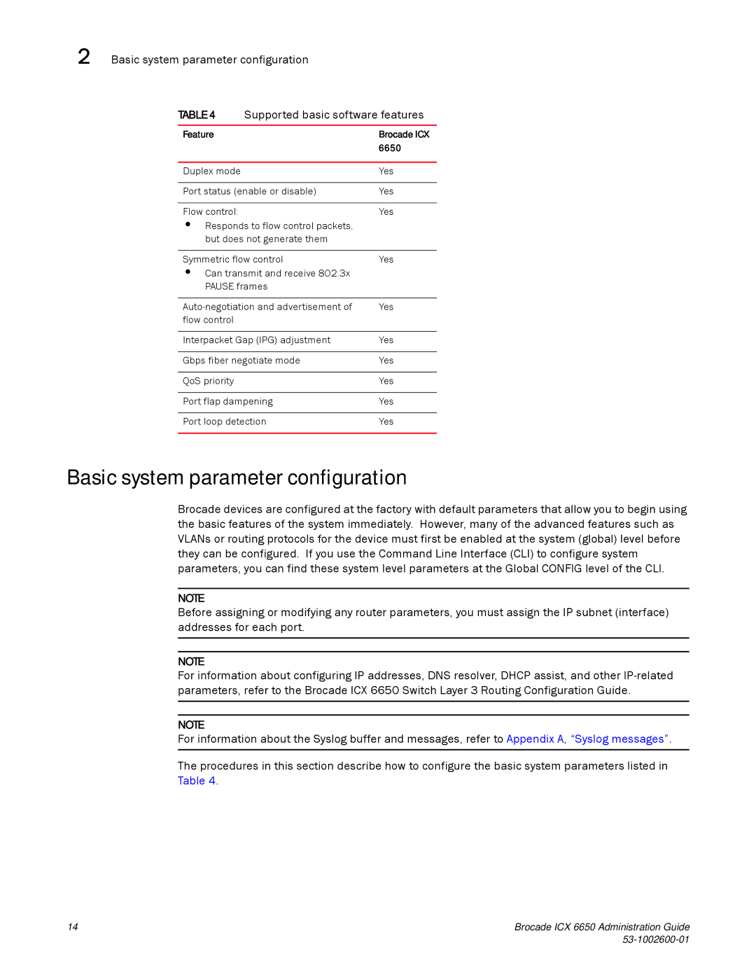 Brocade Communications Systems 6650 manual Basic system parameter configuration 