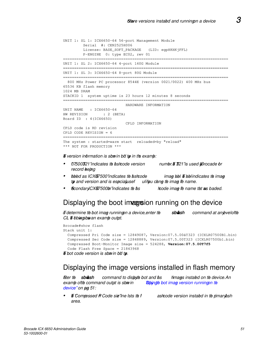 Brocade Communications Systems 6650 manual Displaying the boot image version running on the device 