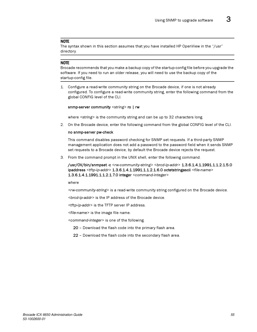 Brocade Communications Systems 6650 manual Snmp-server community string ro rw 