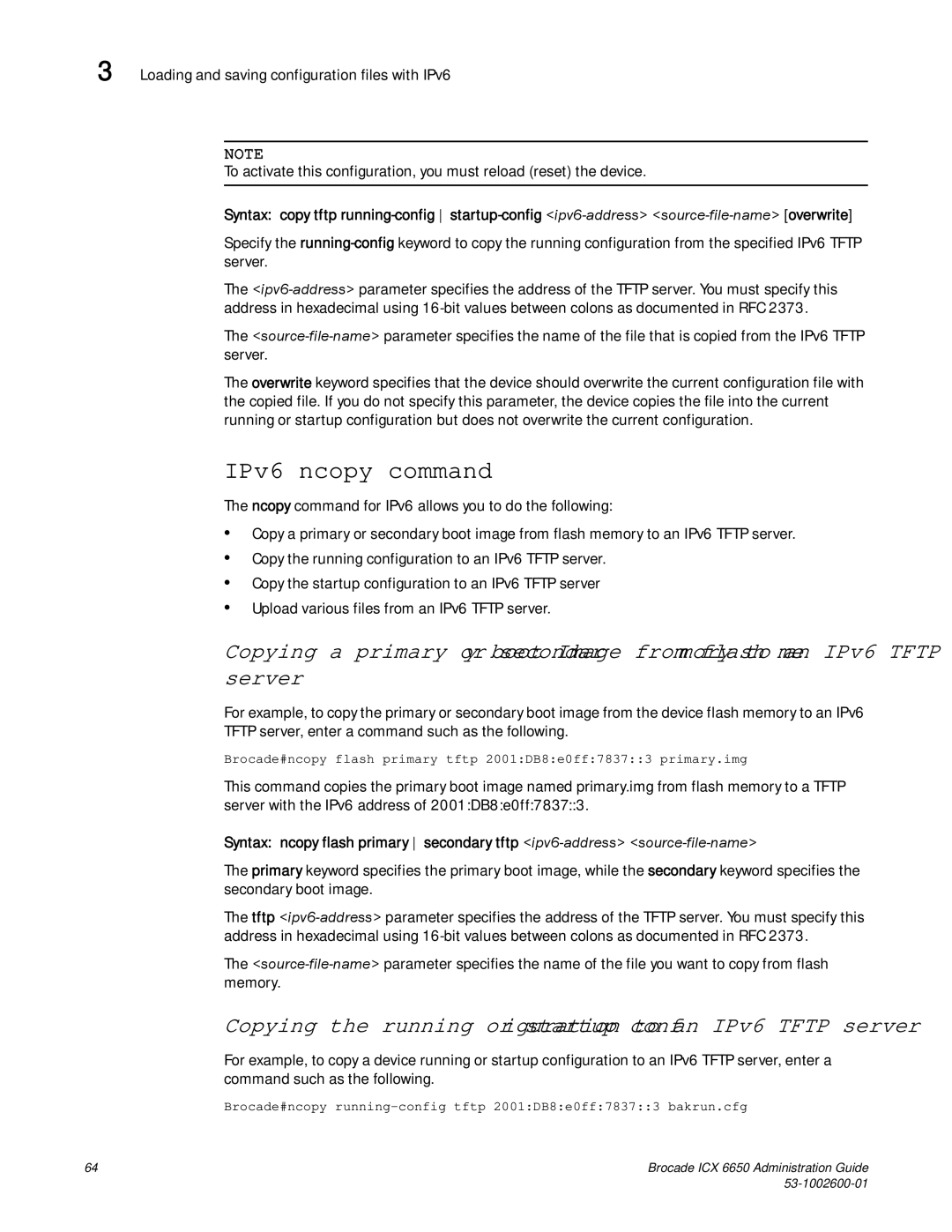 Brocade Communications Systems 6650 manual IPv6 ncopy command 