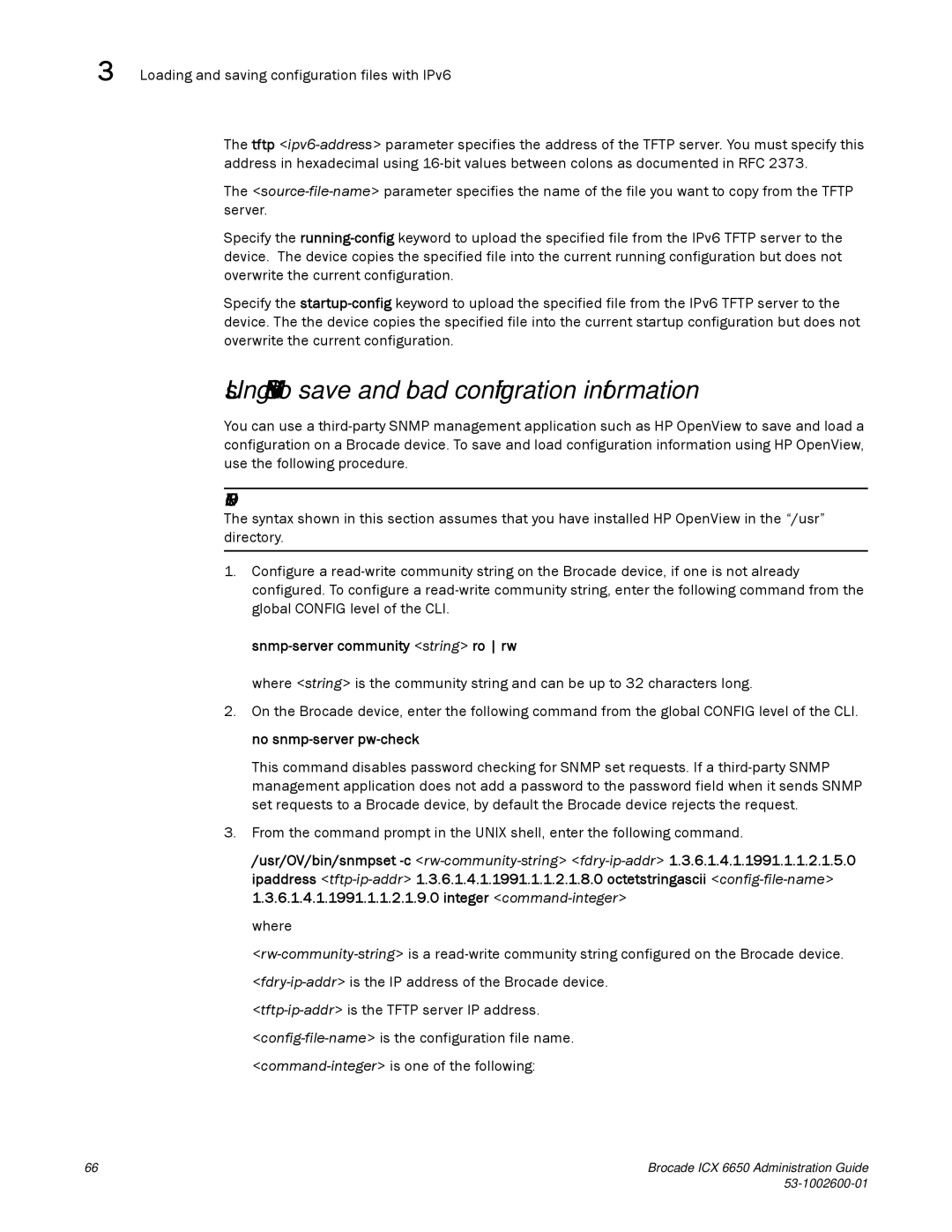 Brocade Communications Systems 6650 manual Using Snmp to save and load configuration information 