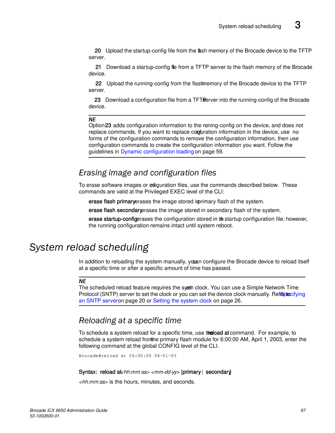 Brocade Communications Systems 6650 manual System reload scheduling, Erasing image and configuration files 