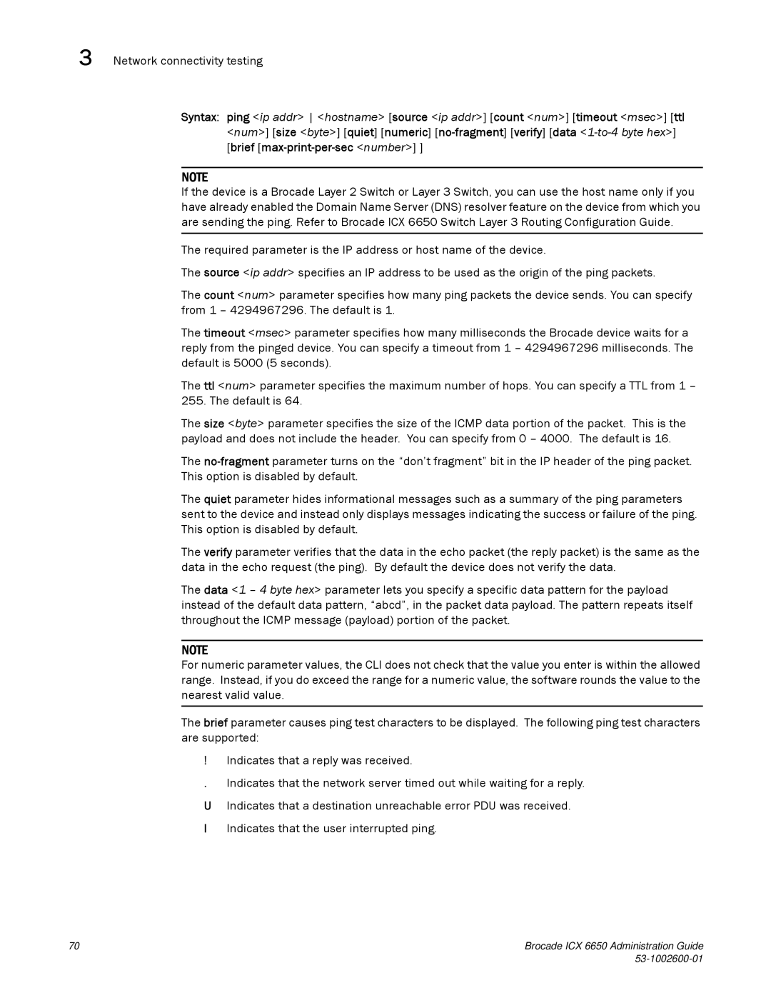 Brocade Communications Systems 6650 manual Network connectivity testing 