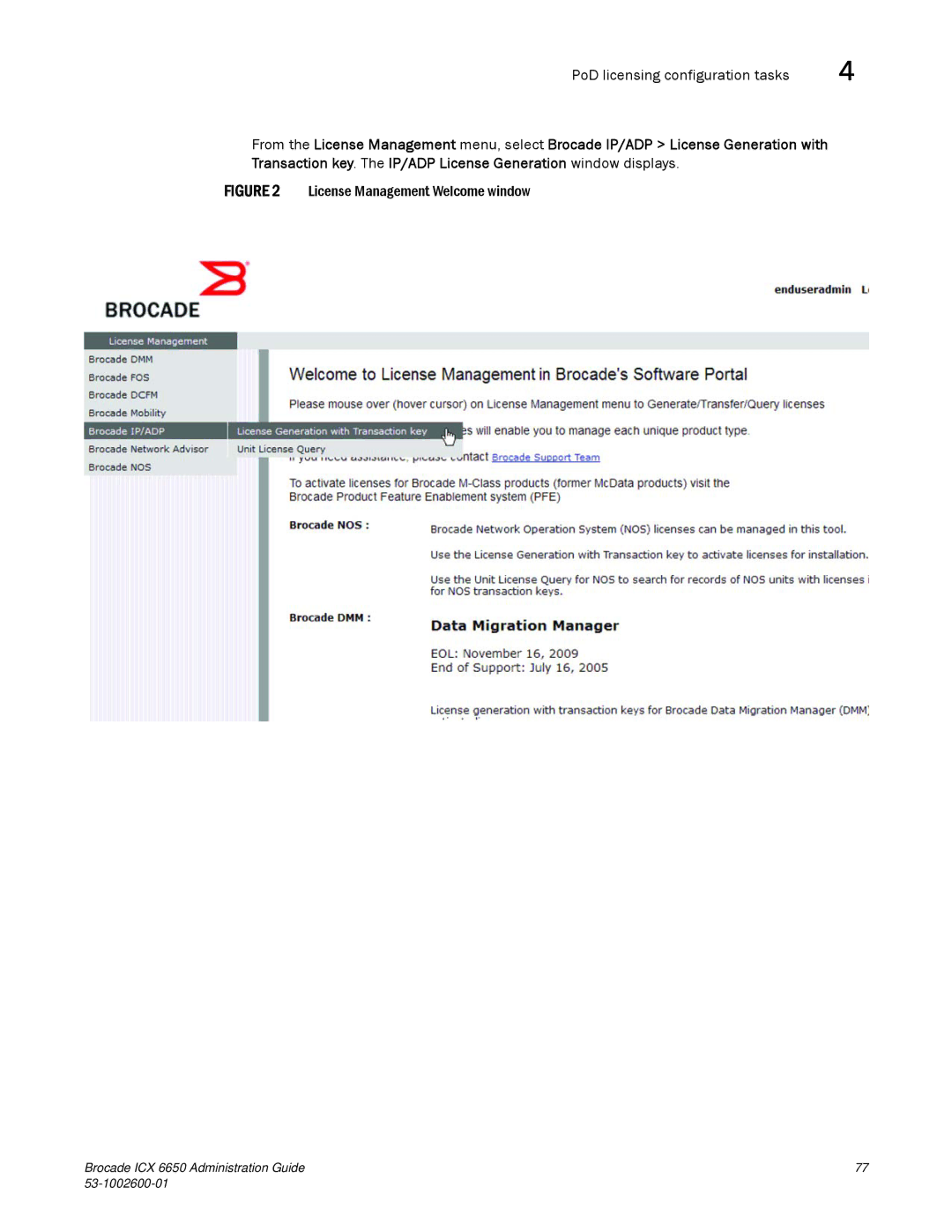 Brocade Communications Systems 6650 manual License Management Welcome window 