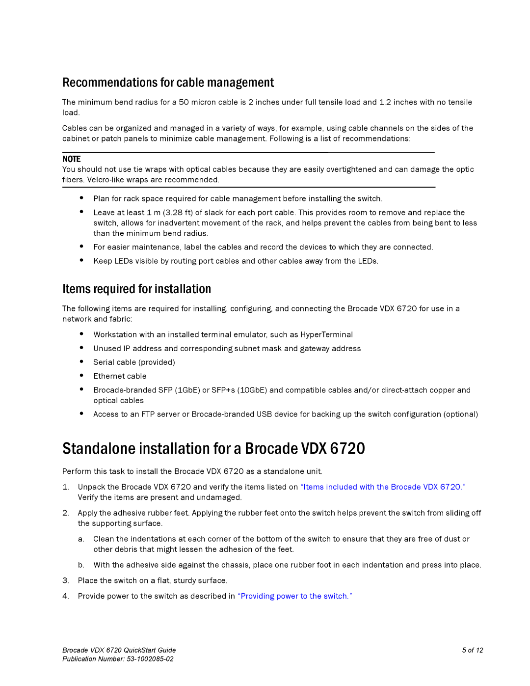 Brocade Communications Systems 6720 Standalone installation for a Brocade VDX, Recommendations for cable management 