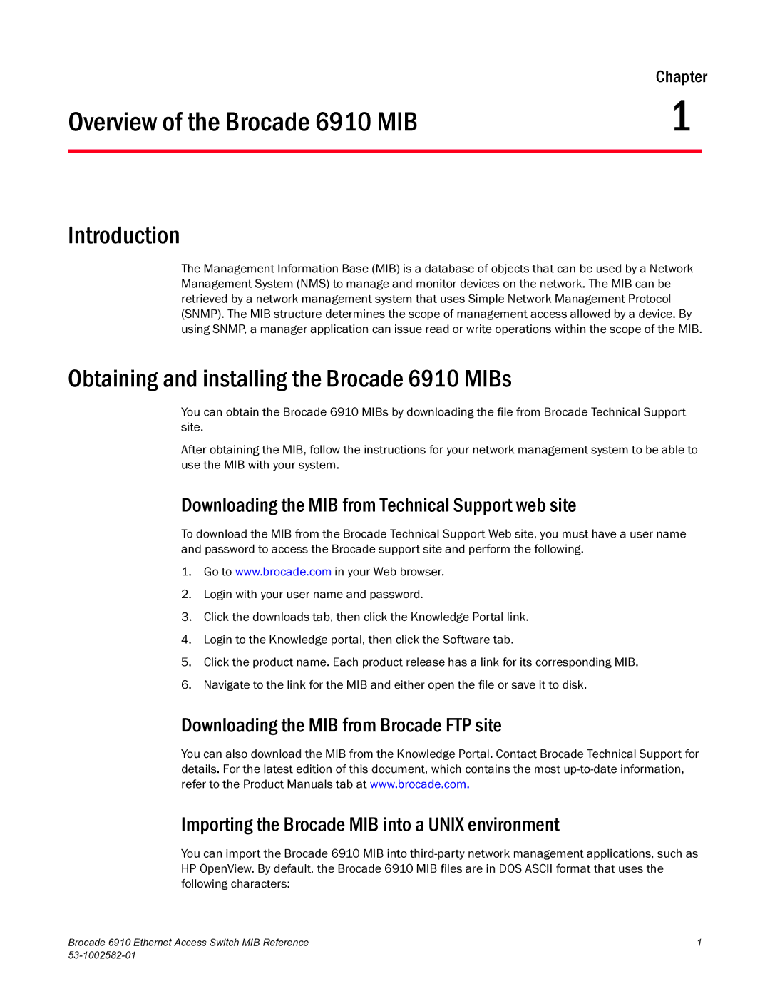 Brocade Communications Systems manual Overview of the Brocade 6910 MIB, Introduction 