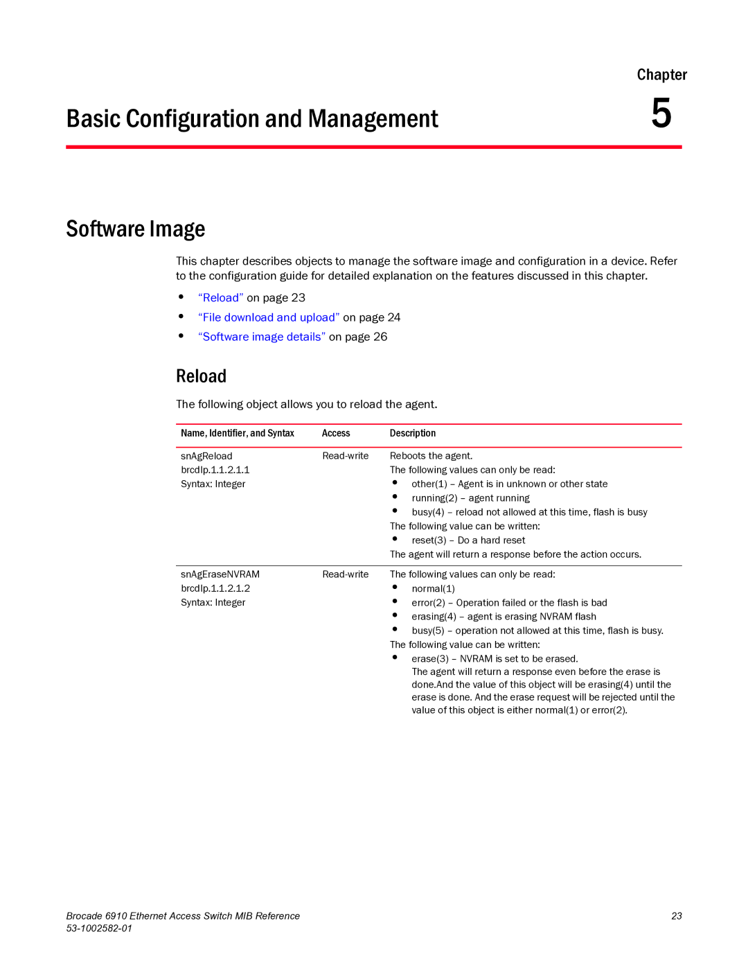 Brocade Communications Systems 6910 manual Basic Configuration and Management, Software Image, Reload 