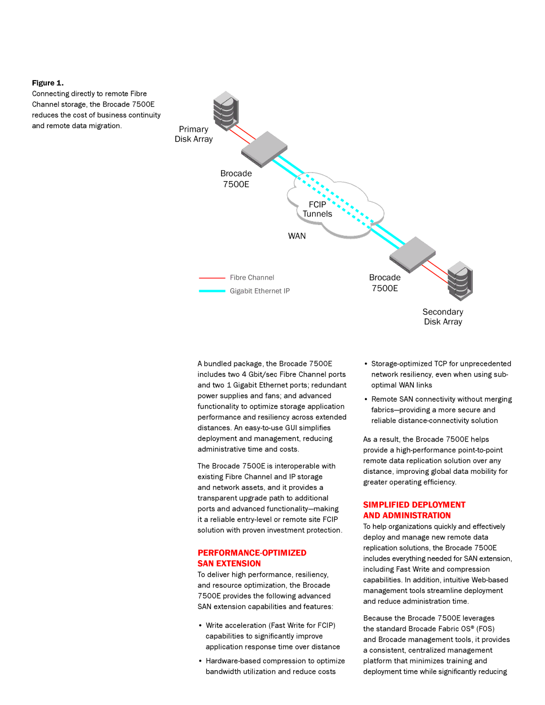 Brocade Communications Systems 7500E manual PERFORMANCE-OPTIMIZED SAN Extension, Simplified Deployment Administration 