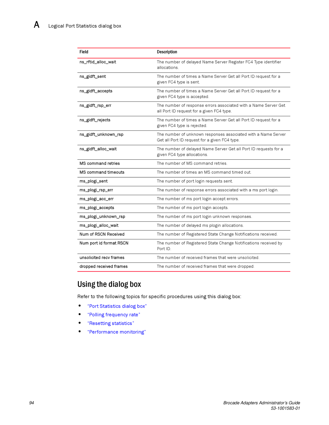 Brocade Communications Systems 804 manual Nsrftidallocwait, Nsgidftsent, Nsgidftaccepts, Nsgidftrsperr, Nsgidftrejects 