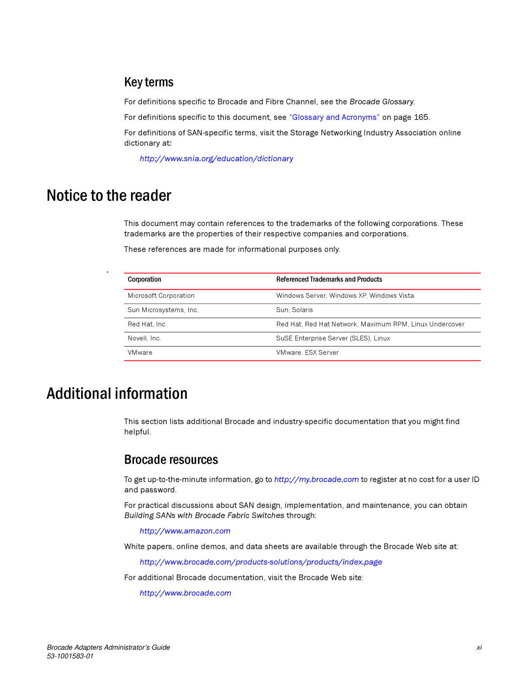 Brocade Communications Systems 804 manual Additional information, Key terms, Brocade resources 