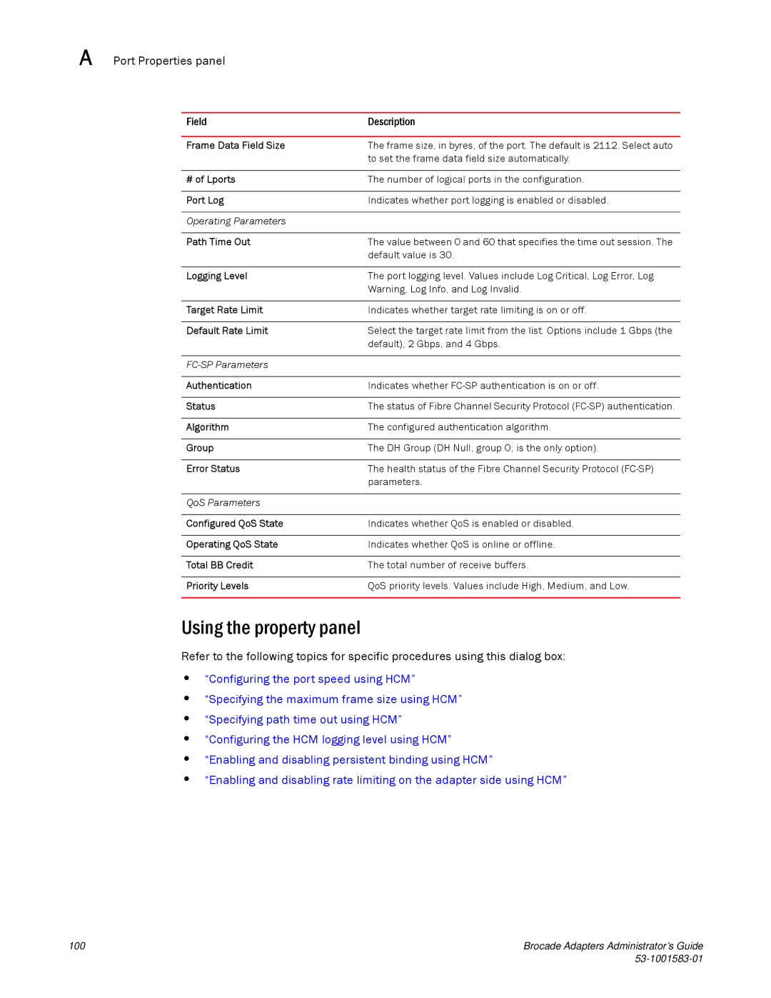 Brocade Communications Systems 804 manual Using the property panel 