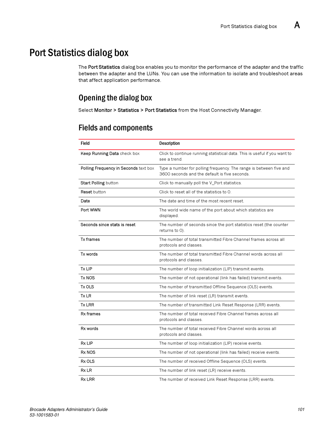 Brocade Communications Systems 804 manual Port Statistics dialog box 