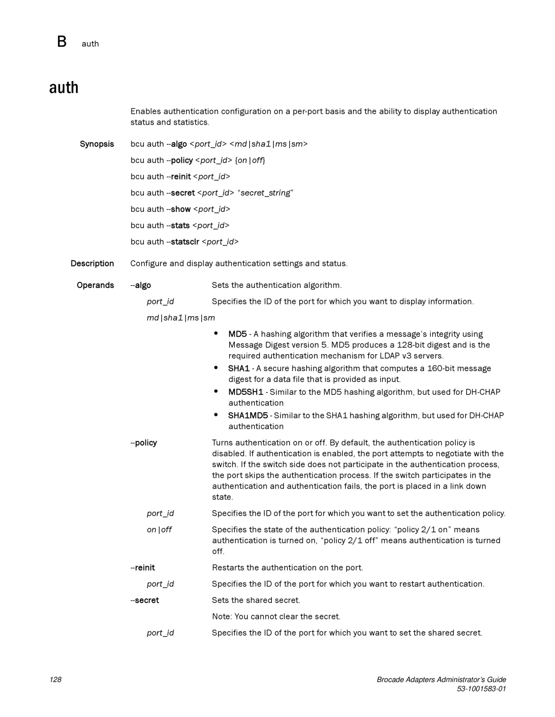 Brocade Communications Systems 804 manual Auth 