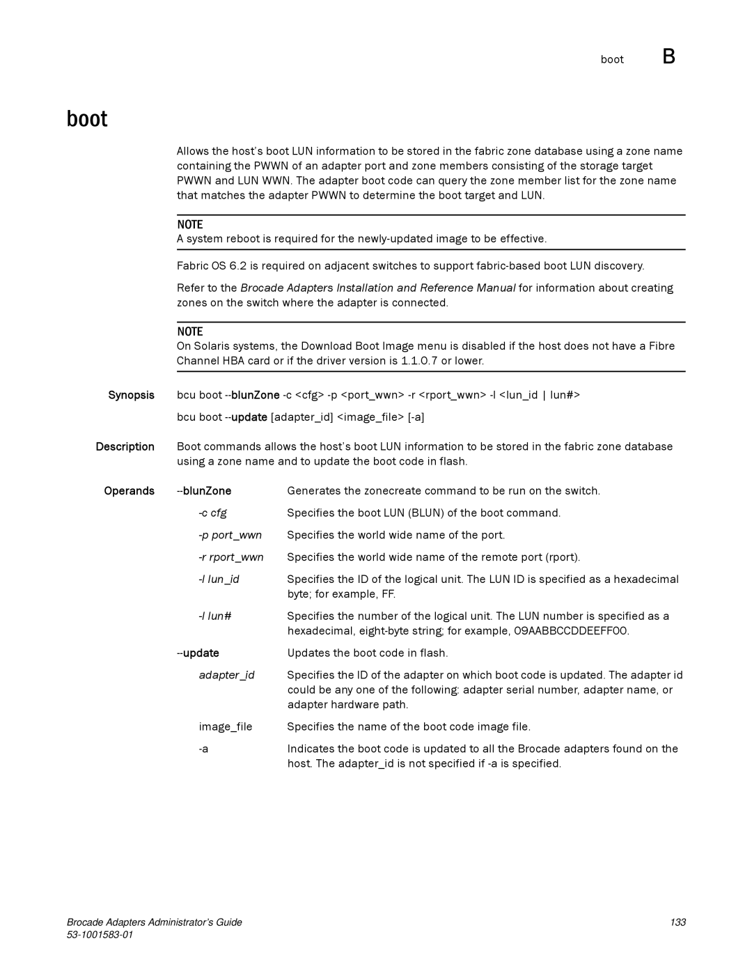 Brocade Communications Systems 804 manual Boot, Operands BlunZone, Update 