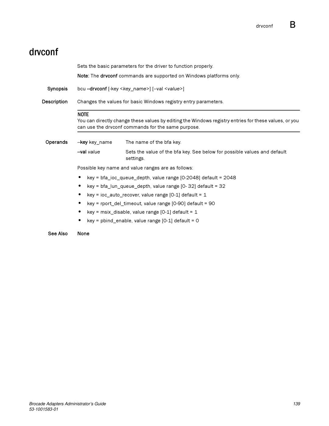 Brocade Communications Systems 804 manual Drvconf, Operands, Val value 