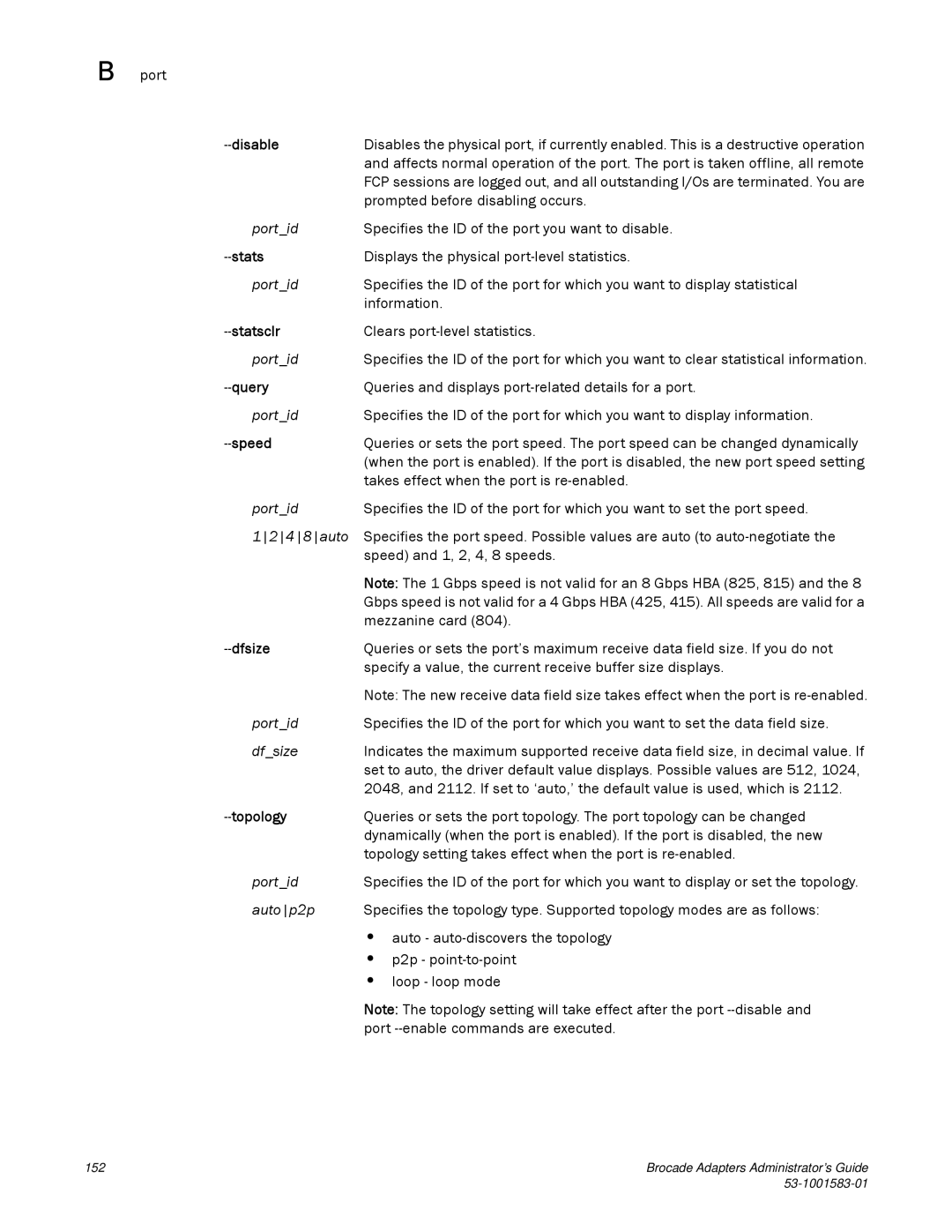 Brocade Communications Systems 804 manual Speed, Dfsize, Topology 