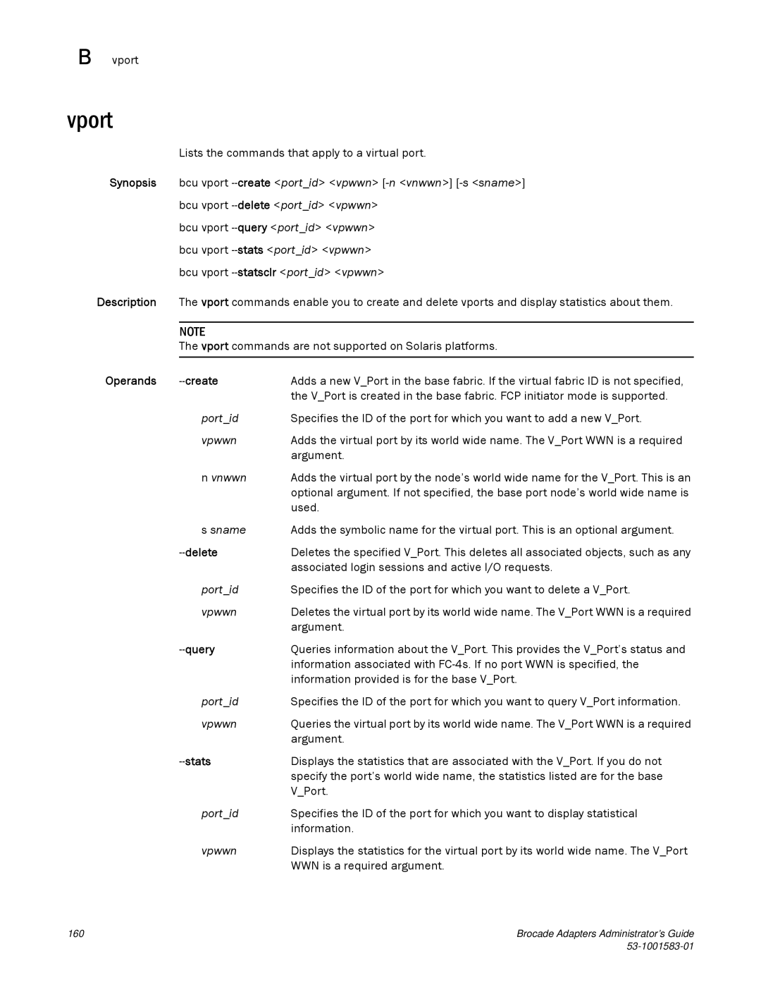 Brocade Communications Systems 804 manual Vport, Operands Create, Delete 