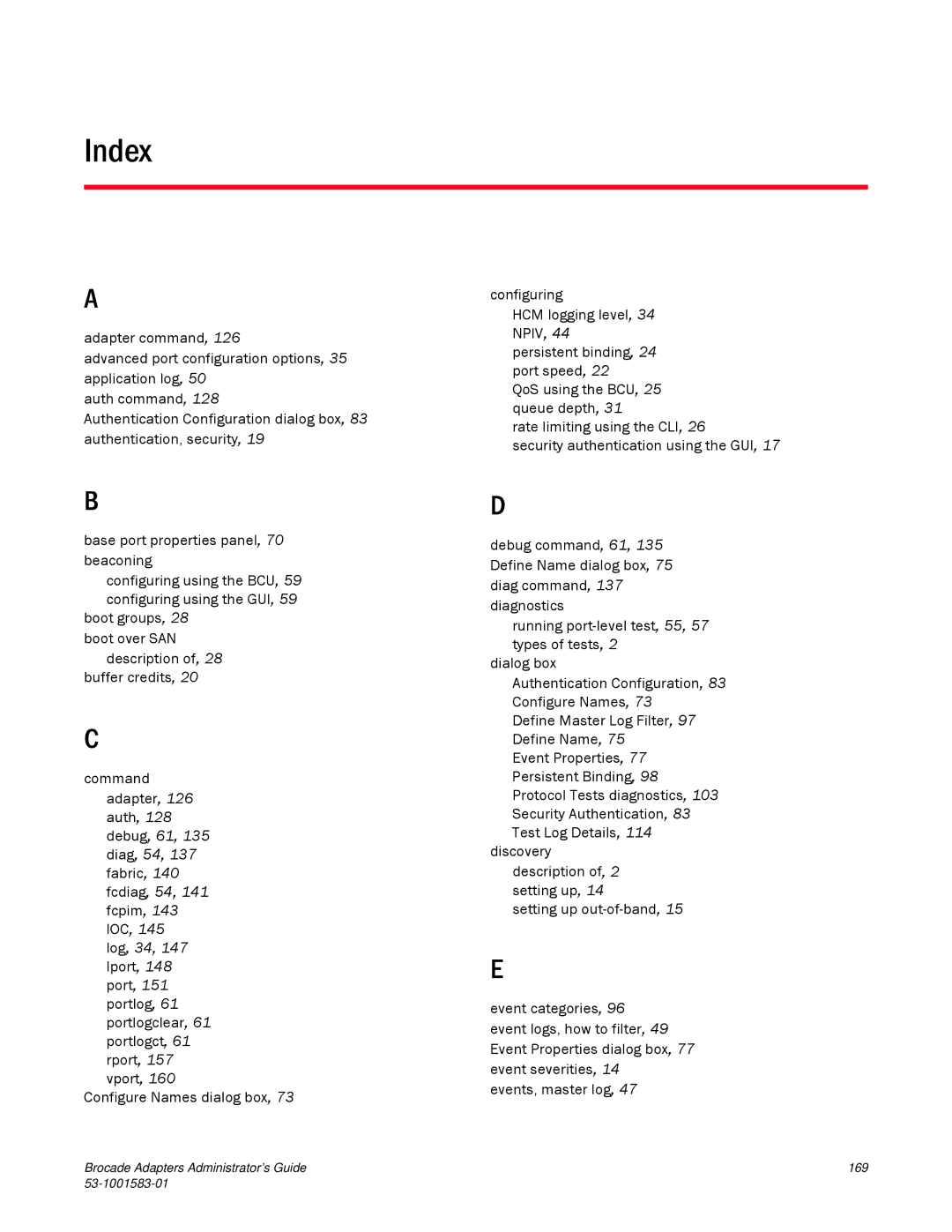 Brocade Communications Systems 804 manual Index 