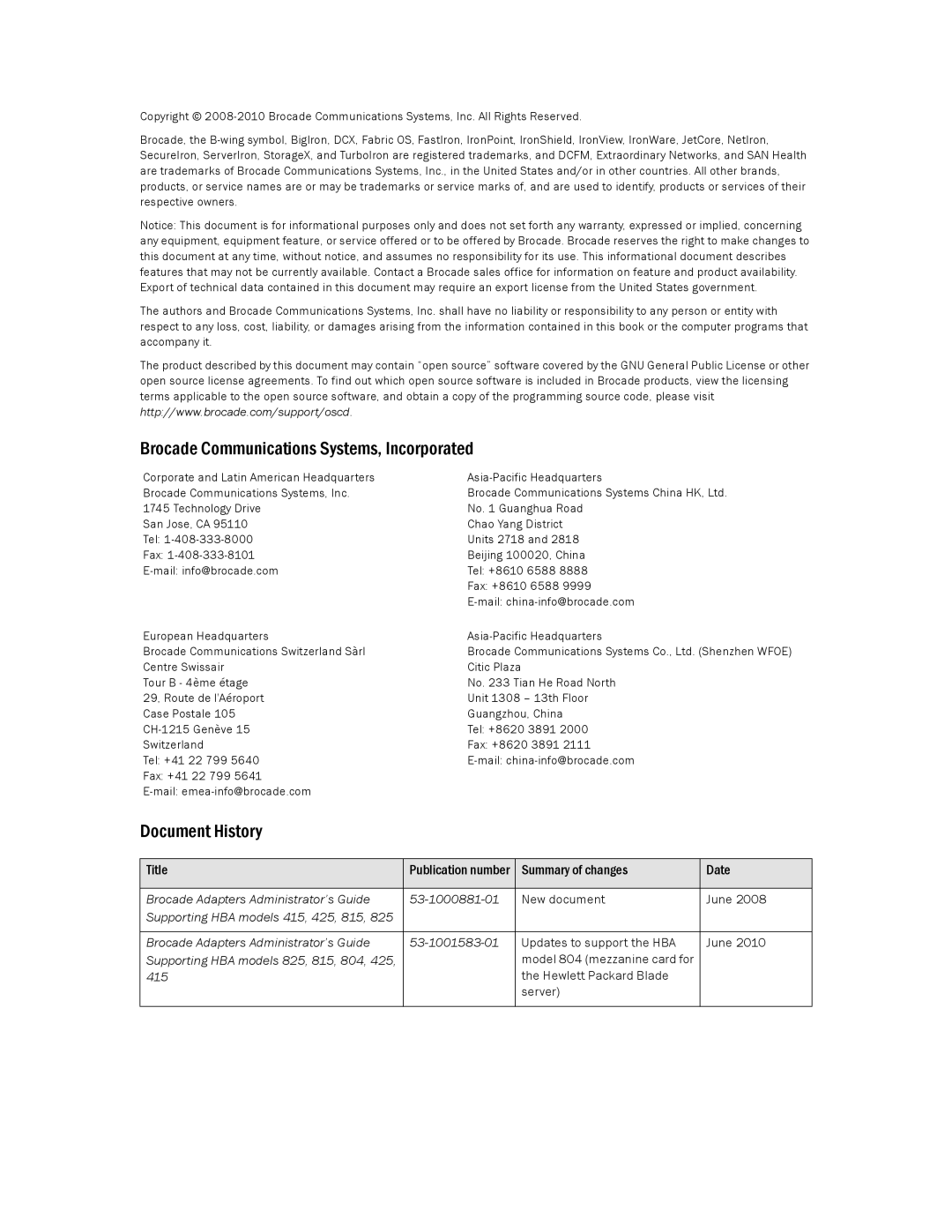 Brocade Communications Systems 804 manual Brocade Communications Systems, Incorporated 