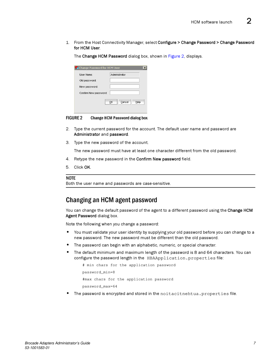 Brocade Communications Systems 804 manual Changing an HCM agent password 