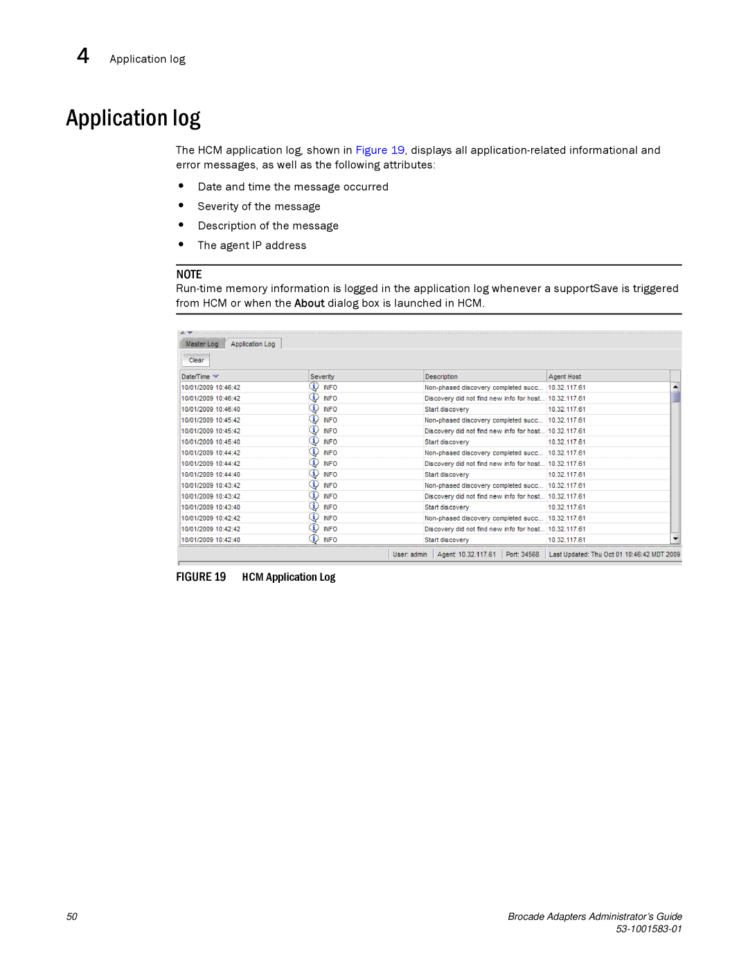 Brocade Communications Systems 804 manual Application log, HCM Application Log 