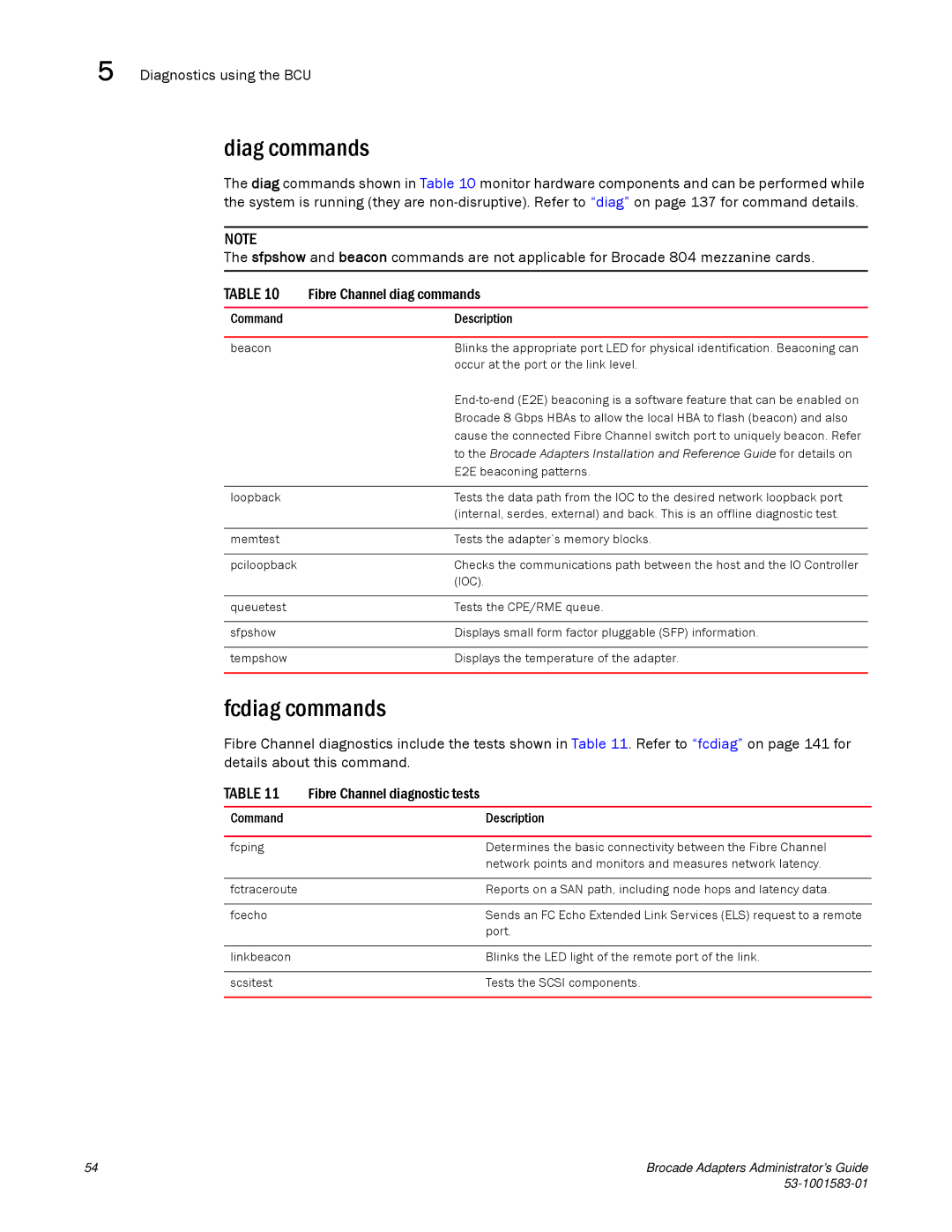 Brocade Communications Systems 804 manual Diag commands, Fcdiag commands 