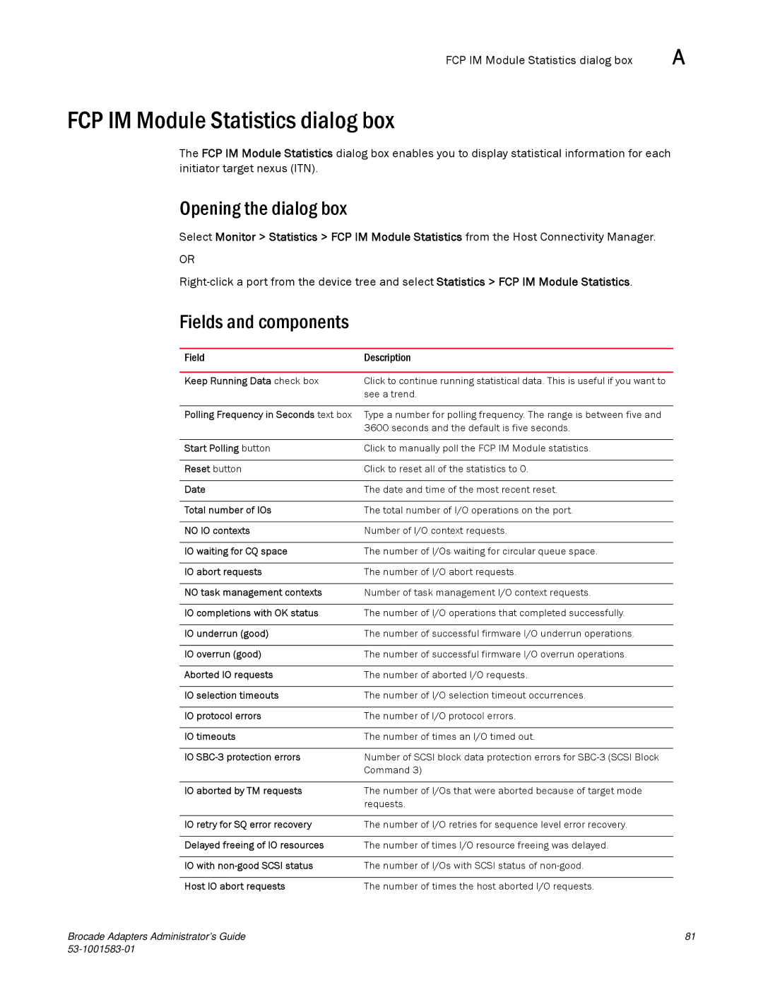 Brocade Communications Systems 804 manual FCP IM Module Statistics dialog box 