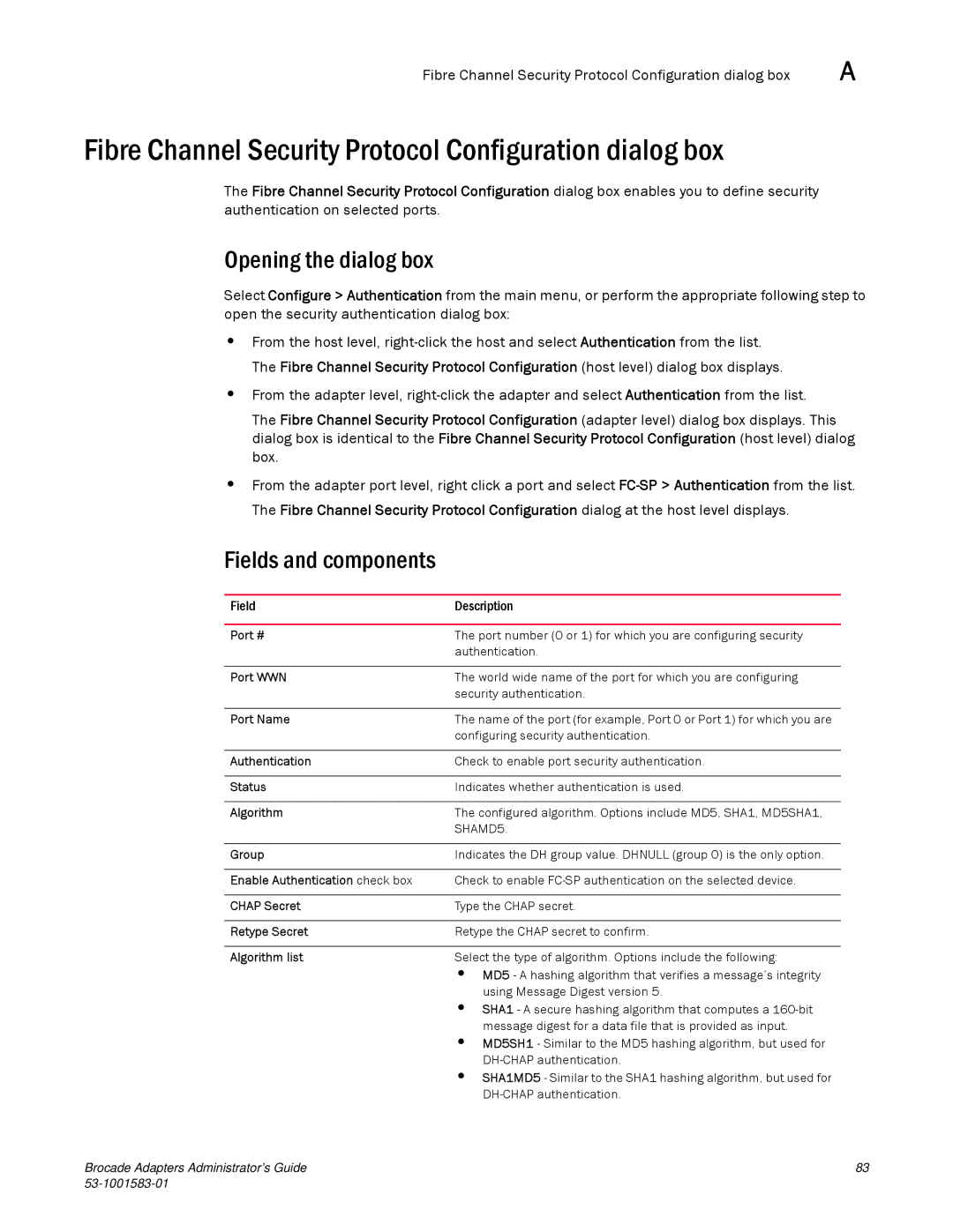 Brocade Communications Systems 804 manual Fibre Channel Security Protocol Configuration dialog box 