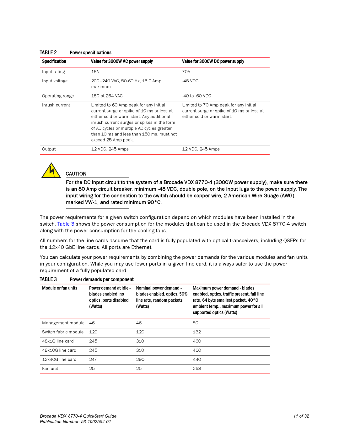 Brocade Communications Systems 8770-4 quick start Power specifications 