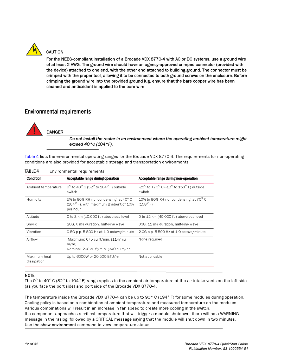 Brocade Communications Systems 8770-4 quick start Environmental requirements 