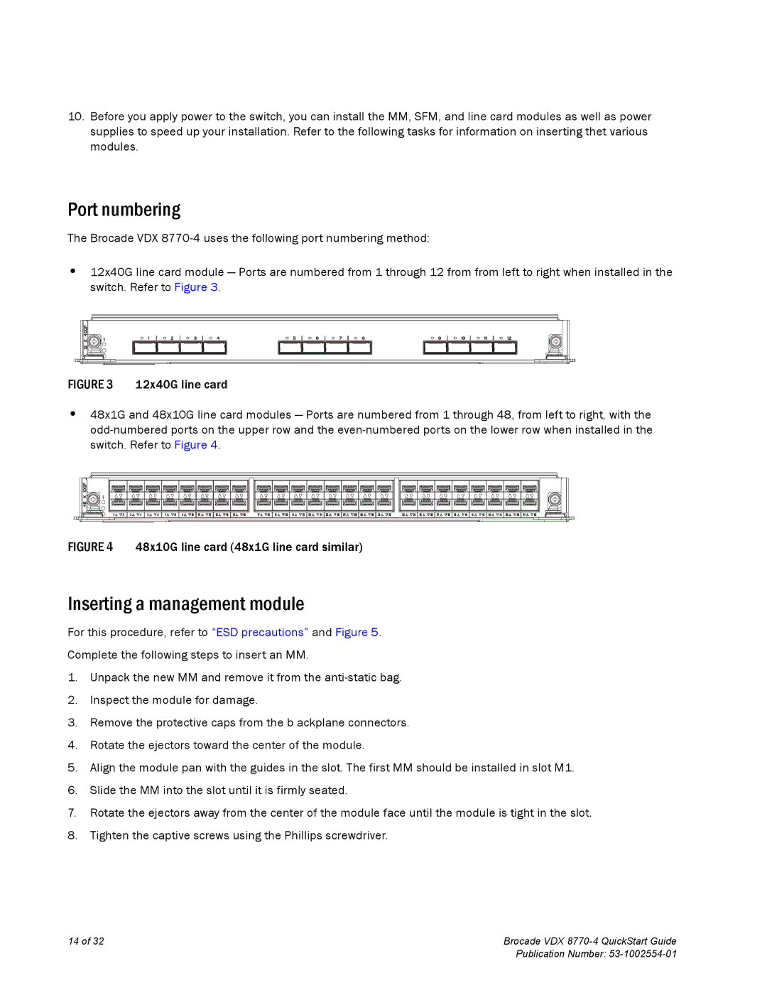 Brocade Communications Systems 8770-4 quick start Port numbering, Inserting a management module 