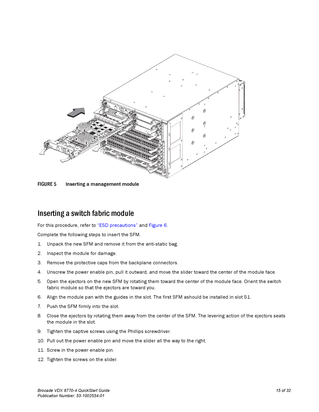 Brocade Communications Systems 8770-4 quick start Inserting a switch fabric module, Inserting a management module 